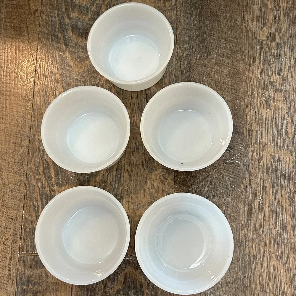 Glasbake Custard Cups White Milk Glass 5 Ramekin Dessert Prep Bowls MCM - Picture 3 of 8